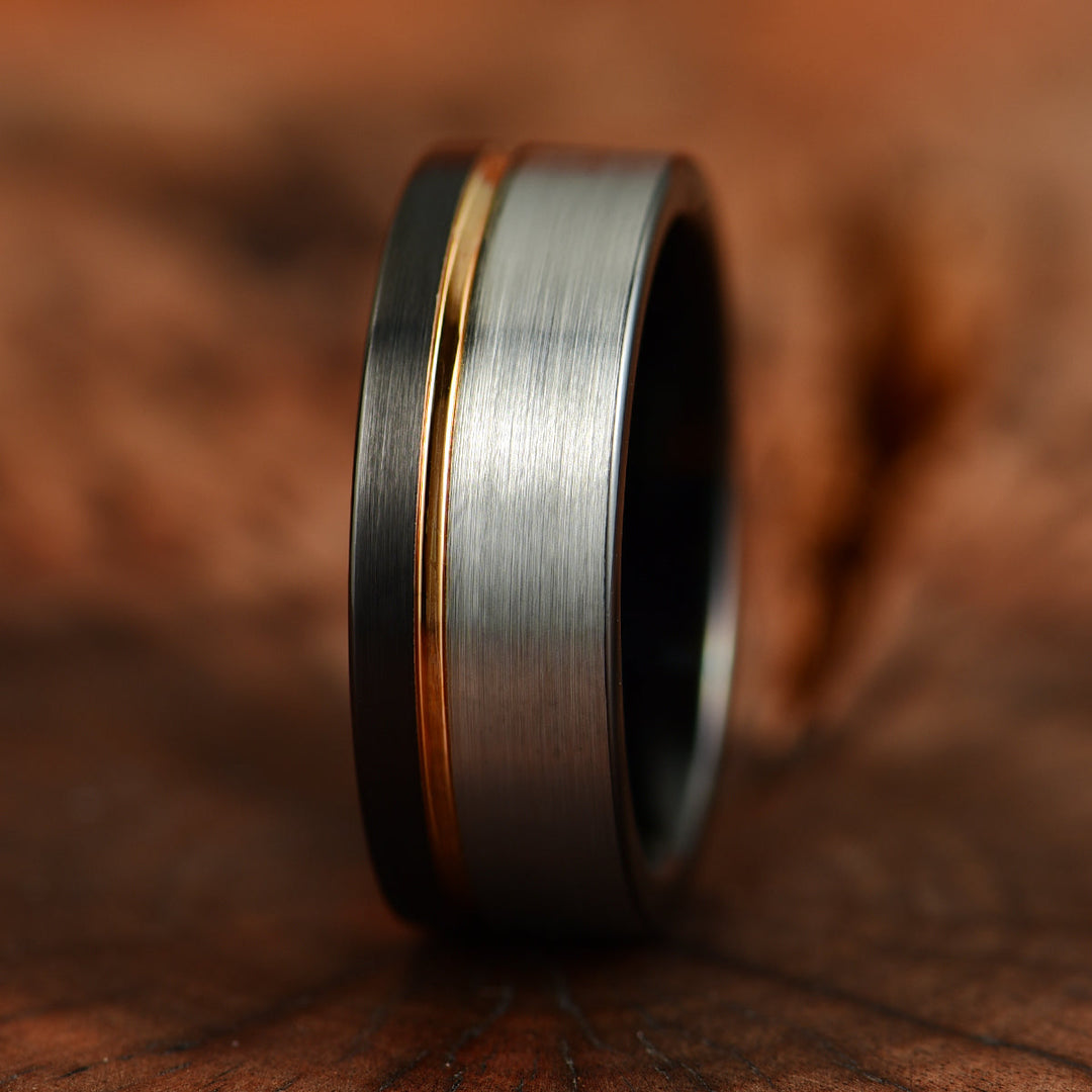 Three Tone Tungsten Men's Wedding Band 8MM - Rings By Pristine