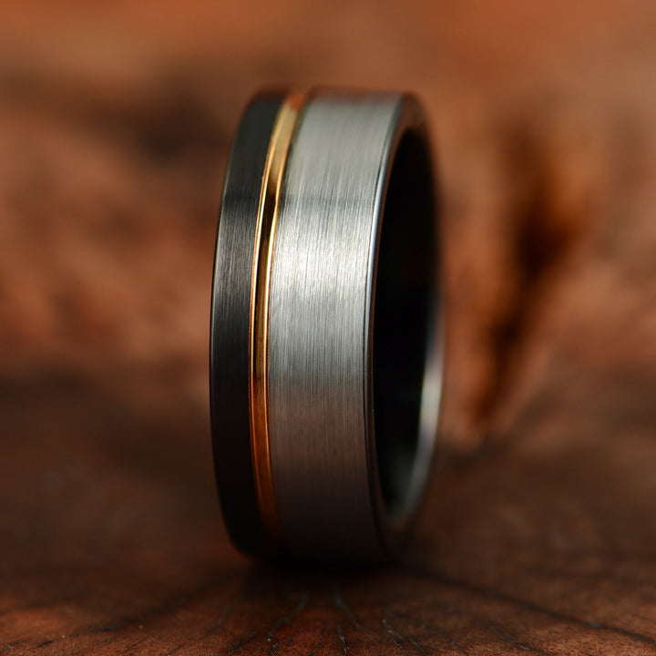 Three Tone Tungsten Men's Wedding Band 8MM - Rings By Pristine