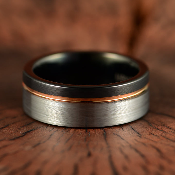 Three Tone Tungsten Men's Wedding Band 8MM - Rings By Pristine