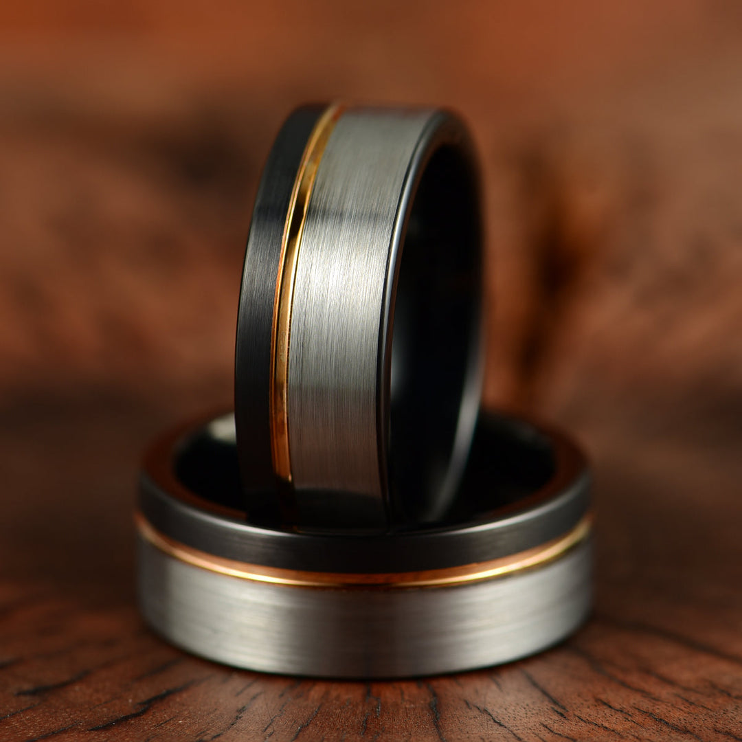 Three Tone Tungsten Men's Wedding Band 8MM - Rings By Pristine