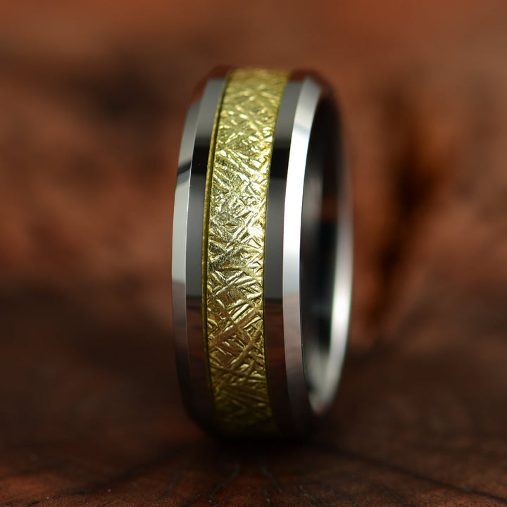 Silver Tungsten Gold Foil Men's Wedding Band 8MM - Rings By Pristine