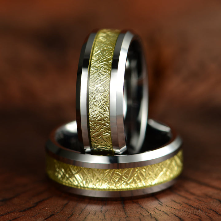 Silver Tungsten Gold Foil Men's Wedding Band 8MM - Rings By Pristine