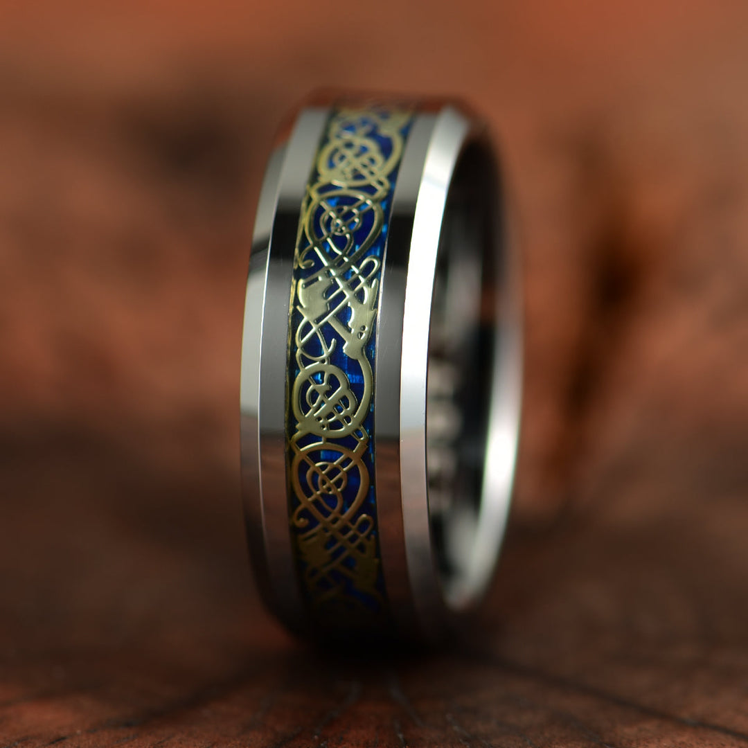 Tungsten Crushed Turquoise Intrinsic Design Men's Wedding Band 8MM - Rings By Pristine