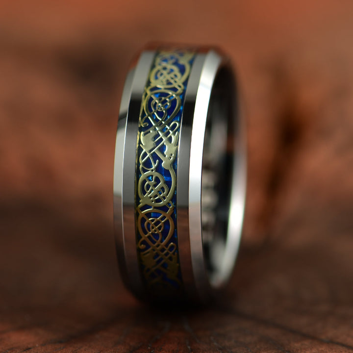 Tungsten Crushed Turquoise Intrinsic Design Men's Wedding Band 8MM - Rings By Pristine