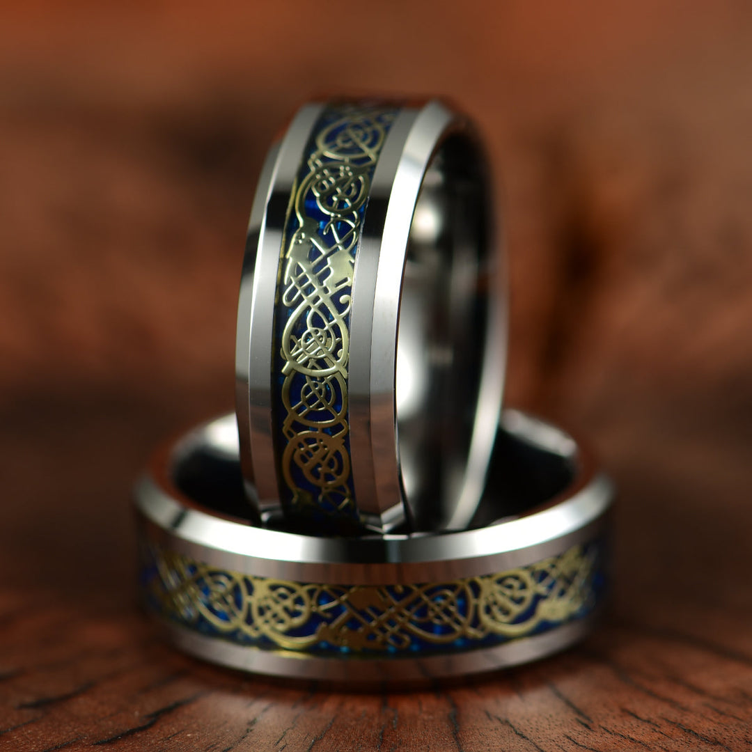 Tungsten Crushed Turquoise Intrinsic Design Men's Wedding Band 8MM - Rings By Pristine