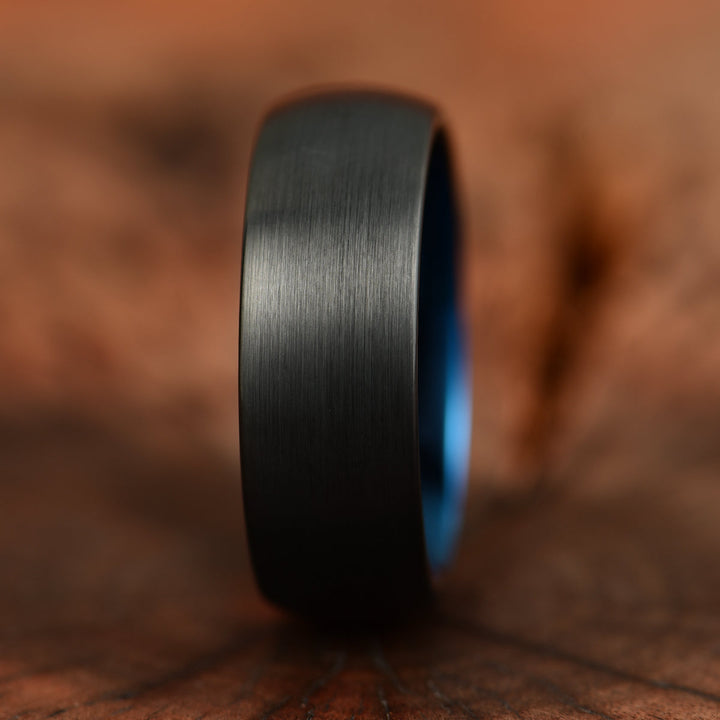 Black Tungsten Blue Inlay Pristine Passion Men's Wedding Band 8MM - Rings By Pristine