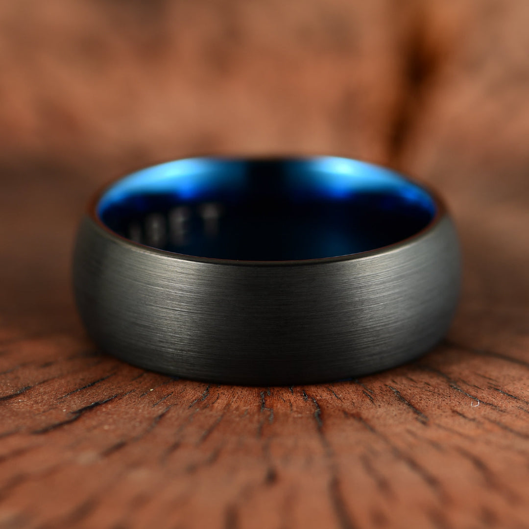 Black Tungsten Blue Inlay Pristine Passion Men's Wedding Band 8MM - Rings By Pristine