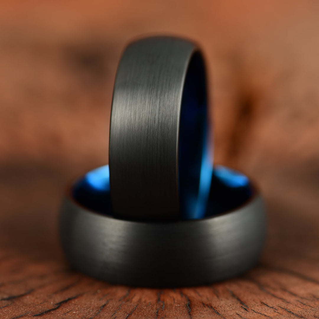 Black Tungsten Blue Inlay Pristine Passion Men's Wedding Band 8MM - Rings By Pristine