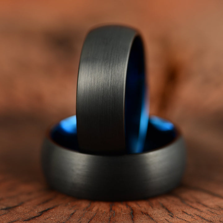 Black Tungsten Blue Inlay Pristine Passion Men's Wedding Band 8MM - Rings By Pristine