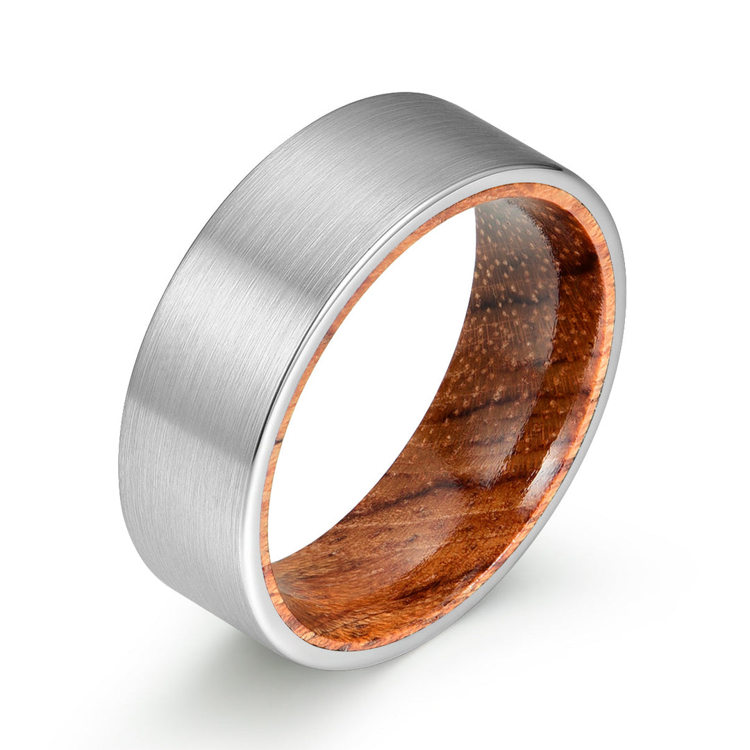 Matte Grey Flat Titanium Rose Wood Men's Wedding Band 8MM - Rings By Pristine
