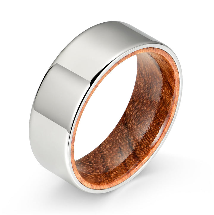 Flat Polished Silver Tungsten Rosewood Men's Wedding Band 8MM - Rings By Pristine
