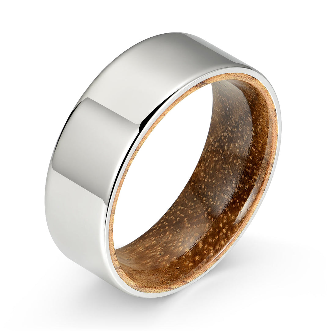 Polished Silver Tungsten Koa Wood Men's Wedding Band 8MM - Rings By Pristine