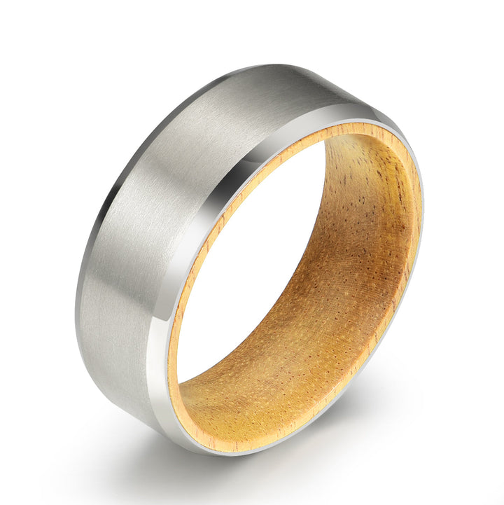 Beveled Titanium Koa Wood Men's Wedding Band 8MM - Rings By Pristine