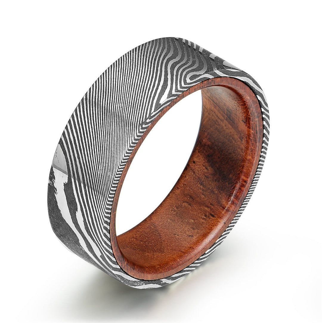 Damascus Steel Cocobolo Men's Wedding Band 8MM