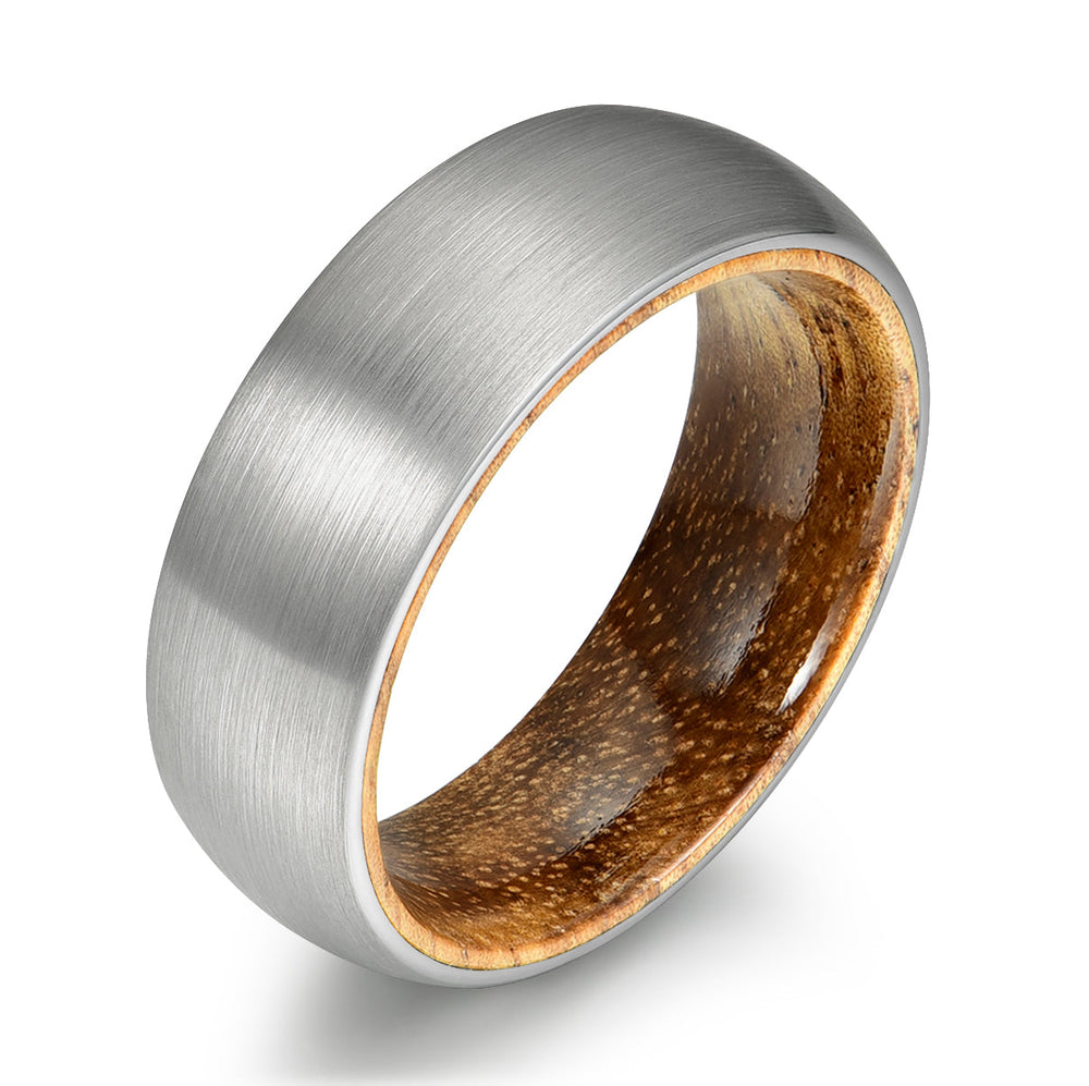 Matte Grey Flat Titanium Koa Wood Men's Wedding Band 8MM - Rings By Pristine