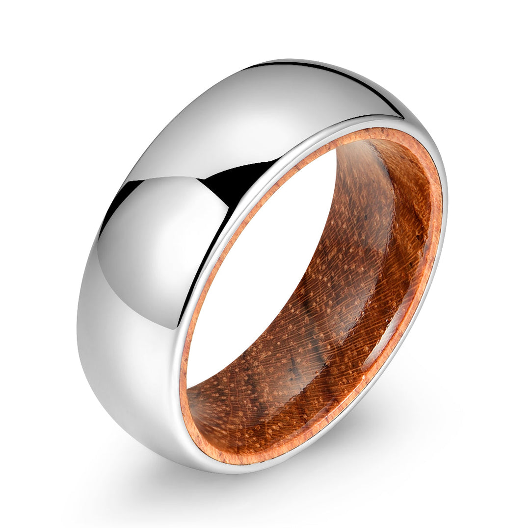 Rounded Polished Silver Tungsten Rosewood Men's Wedding Band 8MM - Rings By Pristine