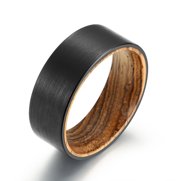 Black Tungsten Zebra Wood Men's Wedding Band 8MM - Rings By Pristine