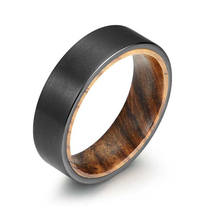 Black Tungsten Zebra Wood Men's Wedding Band 6MM - Rings By Pristine