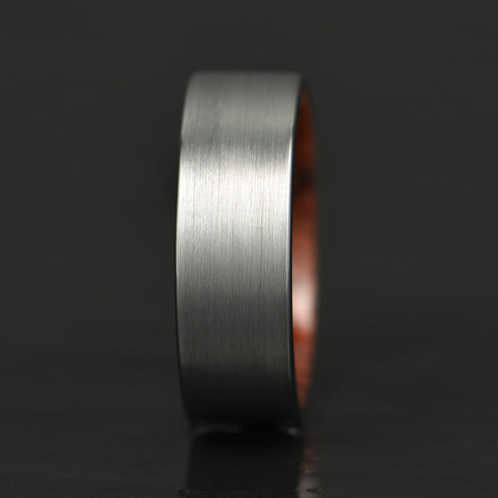 Matte Grey Flat Titanium Rose Wood Men's Wedding Band 8MM - Rings By Pristine