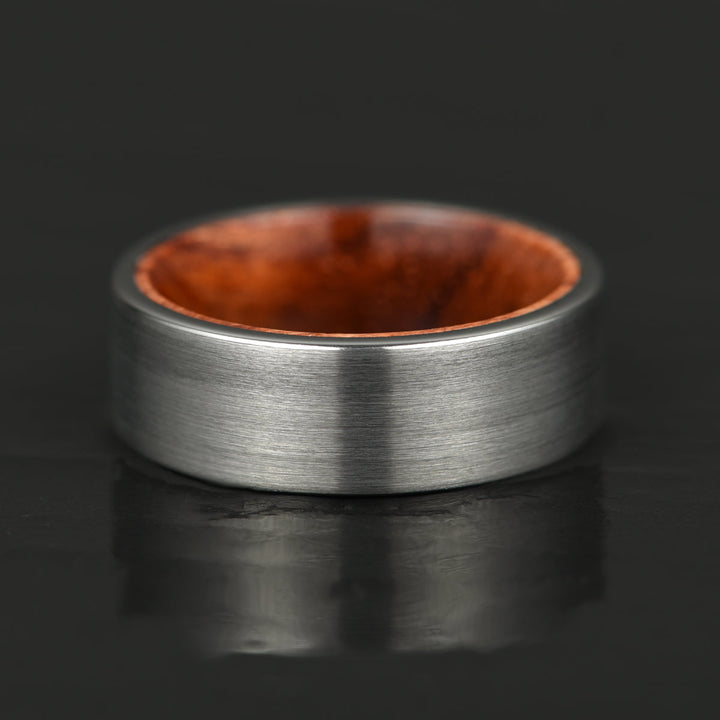Matte Grey Flat Titanium Rose Wood Men's Wedding Band 8MM - Rings By Pristine
