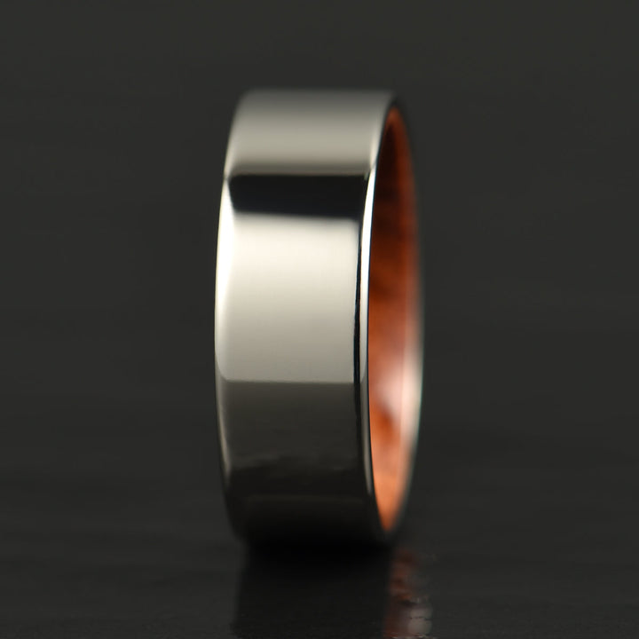 Flat Polished Silver Tungsten Rosewood Men's Wedding Band 8MM - Rings By Pristine
