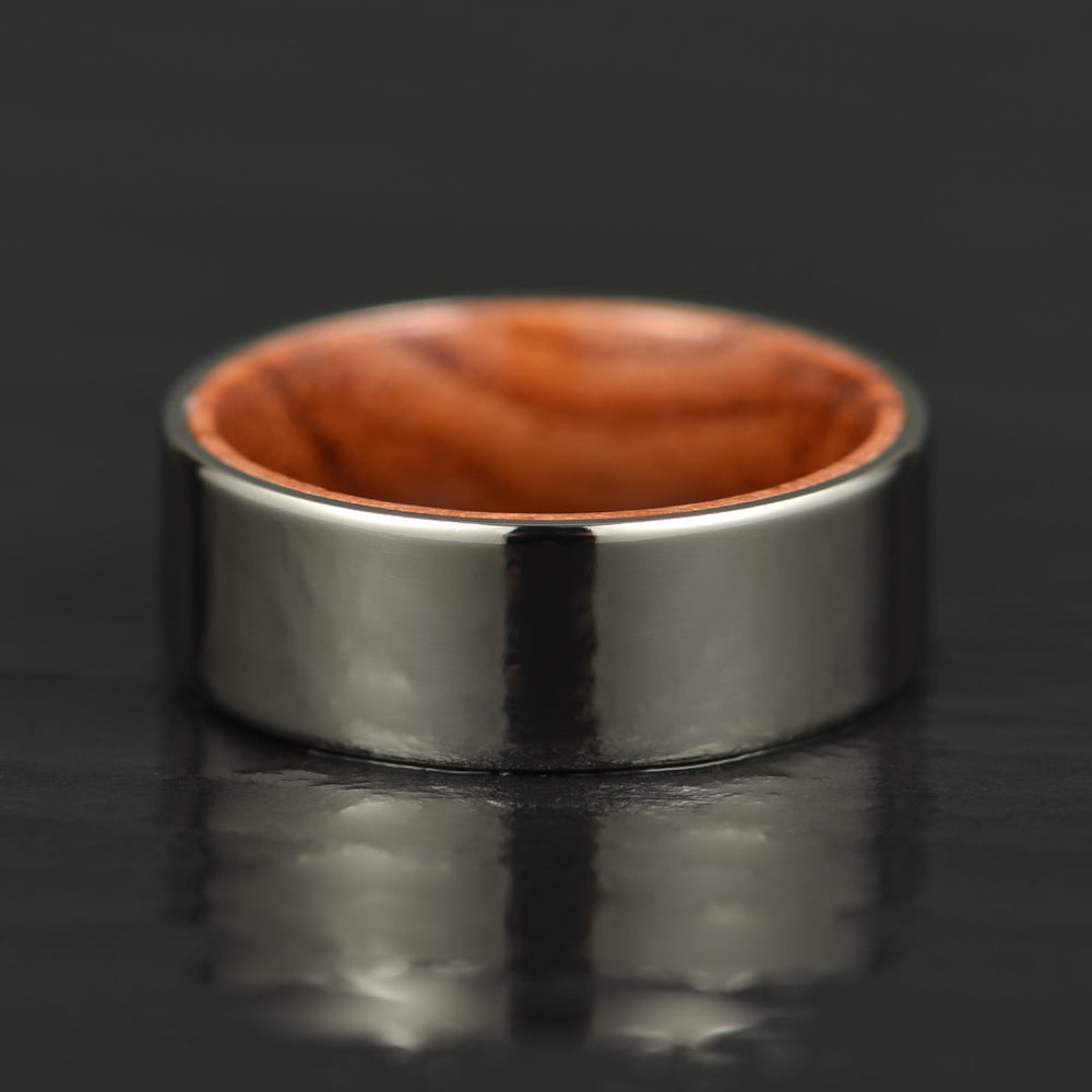 Flat Polished Silver Tungsten Rosewood Men's Wedding Band 8MM - Rings By Pristine