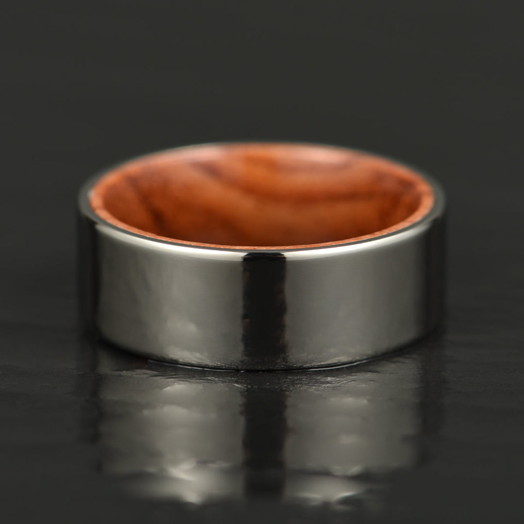 Flat Polished Silver Tungsten Rosewood Men's Wedding Band 8MM - Rings By Pristine