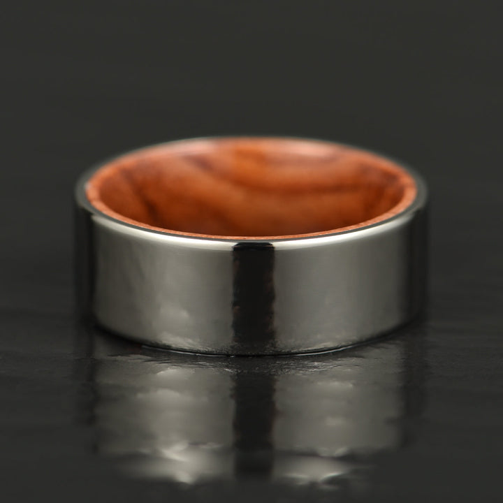 Flat Polished Silver Tungsten Rosewood Men's Wedding Band 8MM - Rings By Pristine