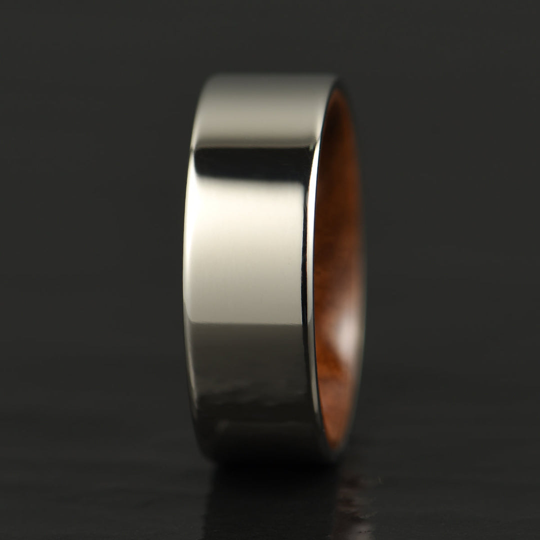 Polished Silver Tungsten Koa Wood Men's Wedding Band 8MM - Rings By Pristine