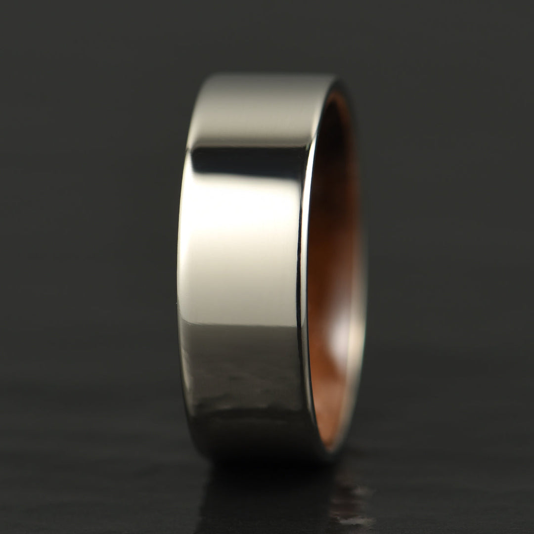 Flat Glossy Silver Tungsten Walnut Wood Men's Wedding Band 8MM - Rings By Pristine