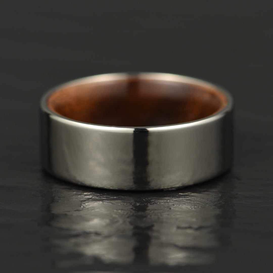 Flat Glossy Silver Tungsten Walnut Wood Men's Wedding Band 8MM - Rings By Pristine