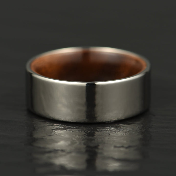 Flat Glossy Silver Tungsten Walnut Wood Men's Wedding Band 8MM - Rings By Pristine