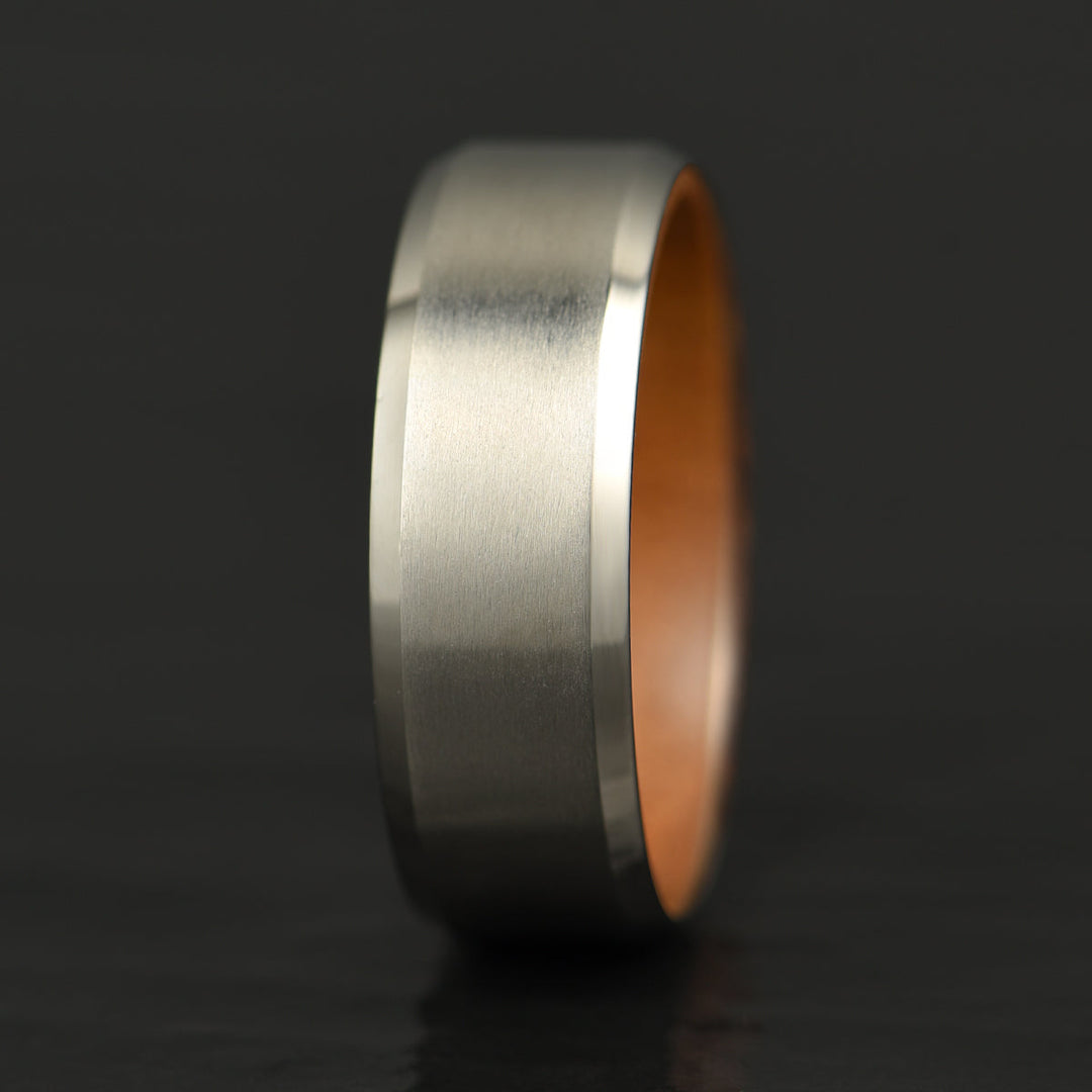 Beveled Titanium Koa Wood Men's Wedding Band 8MM - Rings By Pristine