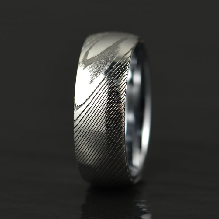 Damascus Steel Glossy Tungsten Men's Wedding Band 8MM - Rings By Pristine