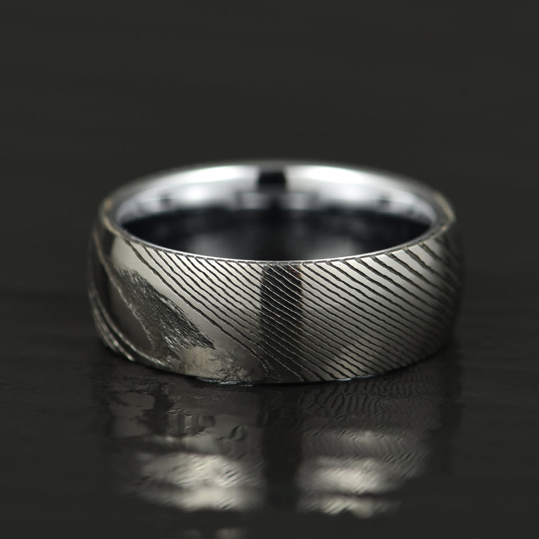 Damascus Steel Glossy Tungsten Men's Wedding Band 8MM - Rings By Pristine
