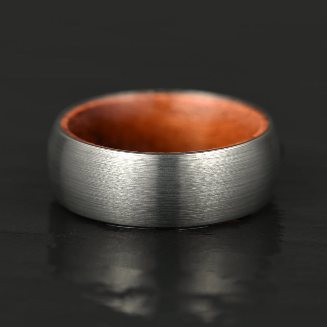 Matte Grey Rounded Titanium Rose Wood Men's Wedding Band 8MM - Rings By Pristine