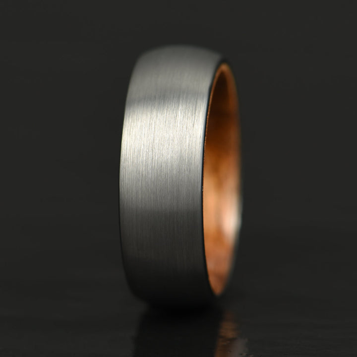 Matte Grey Flat Titanium Koa Wood Men's Wedding Band 8MM - Rings By Pristine