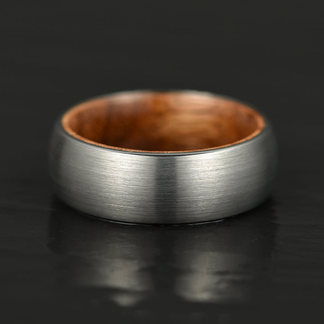 Matte Grey Flat Titanium Koa Wood Men's Wedding Band 8MM - Rings By Pristine