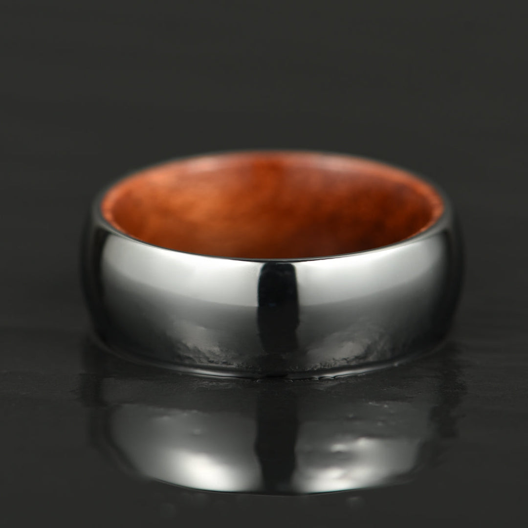 Rounded Polished Silver Tungsten Rosewood Men's Wedding Band 8MM - Rings By Pristine