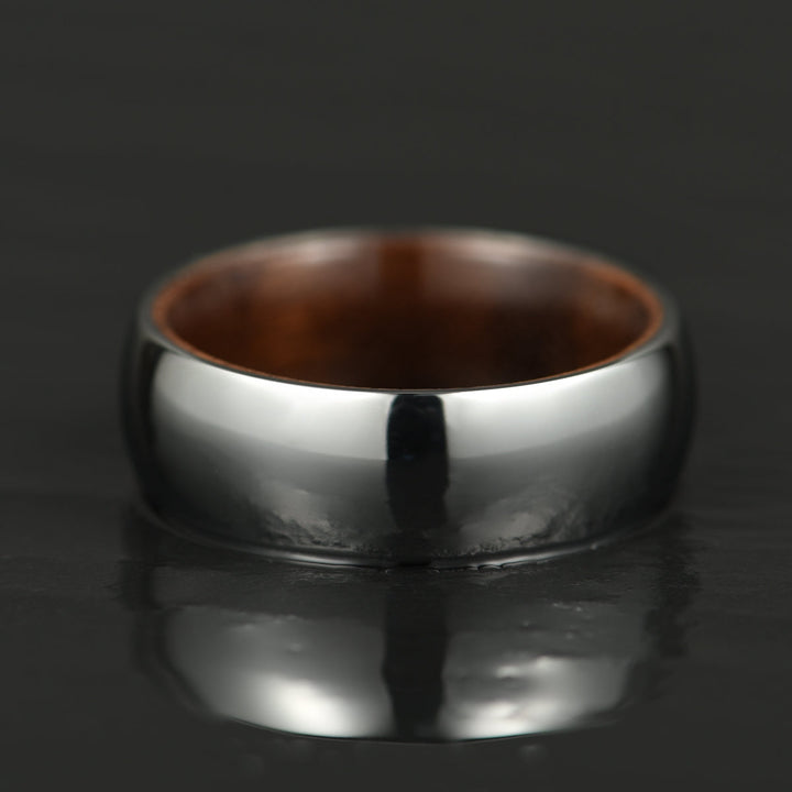 Rounded Glossy Silver Tungsten Walnut Wood Men's Wedding Band 8MM - Rings By Pristine