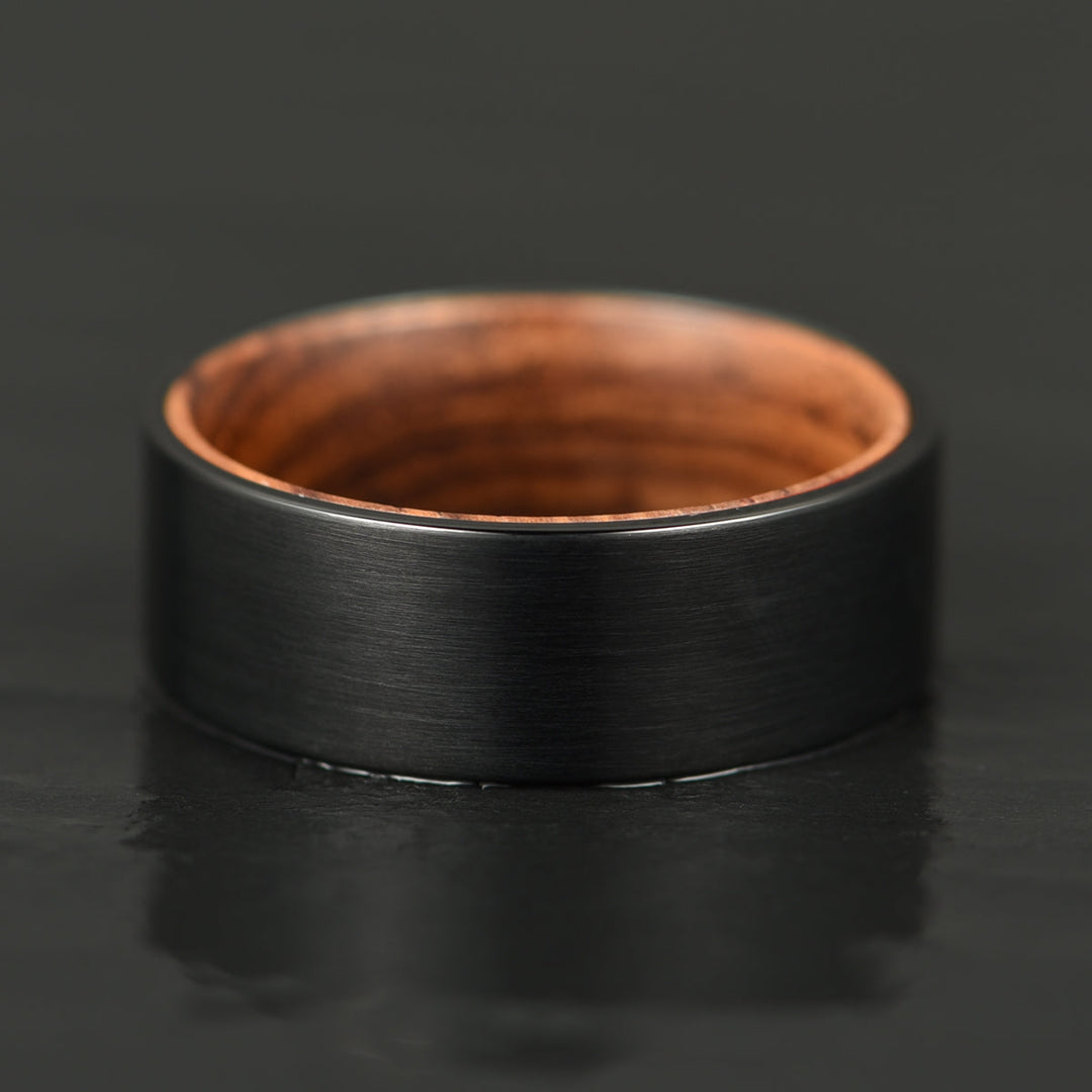 Black Tungsten Zebra Wood Men's Wedding Band 8MM - Rings By Pristine