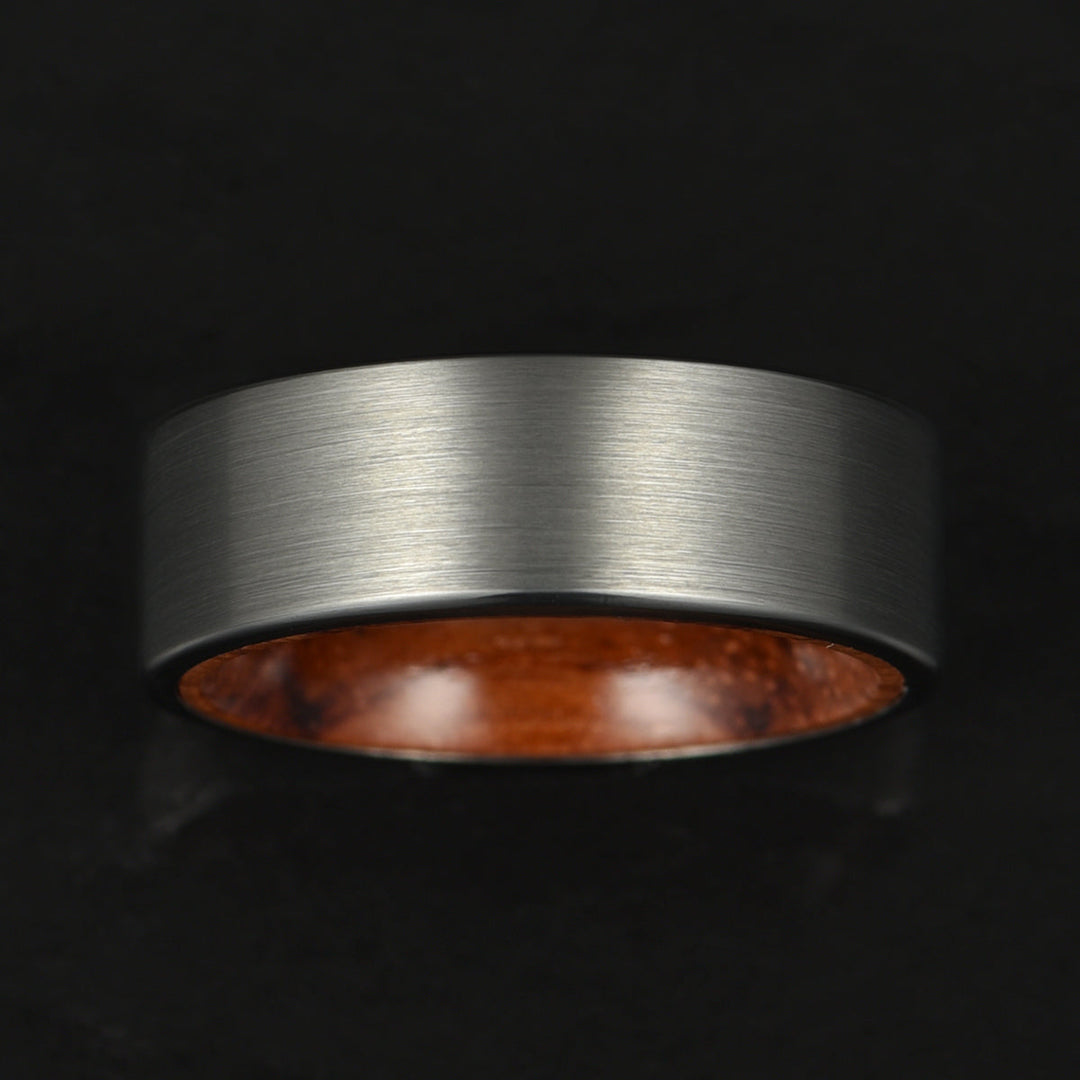 Matte Grey Flat Titanium Rose Wood Men's Wedding Band 8MM - Rings By Pristine