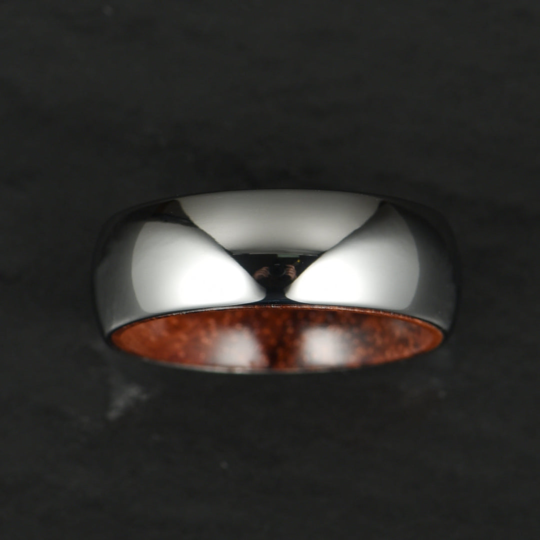 Rounded Polished Silver Tungsten Rosewood Men's Wedding Band 8MM - Rings By Pristine