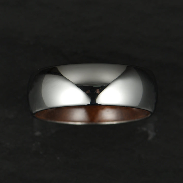 Rounded Glossy Silver Tungsten Walnut Wood Men's Wedding Band 8MM - Rings By Pristine