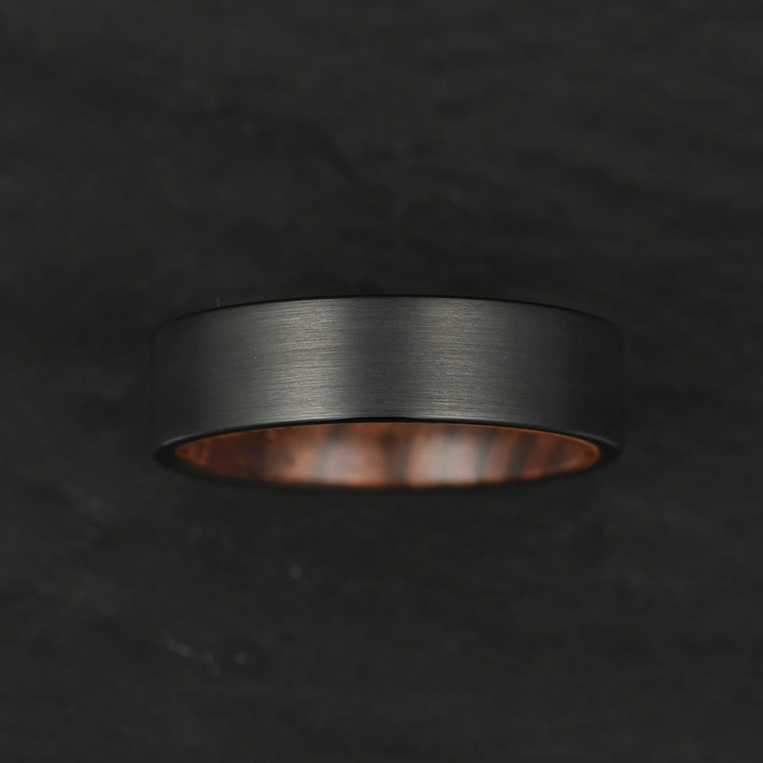 Black Tungsten Zebra Wood Men's Wedding Band 6MM - Rings By Pristine