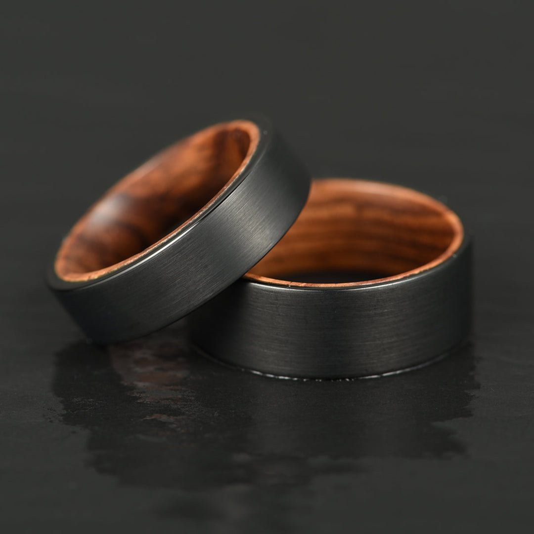 Black Tungsten Zebra Wood Men's Wedding Band 6MM - Rings By Pristine