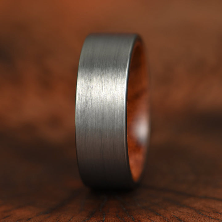 Matte Grey Flat Titanium Rose Wood Men's Wedding Band 8MM - Rings By Pristine