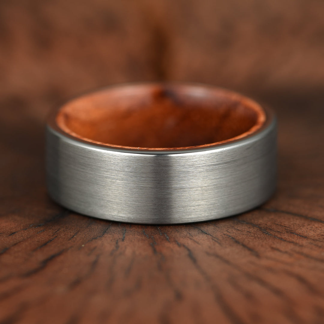Matte Grey Flat Titanium Rose Wood Men's Wedding Band 8MM - Rings By Pristine