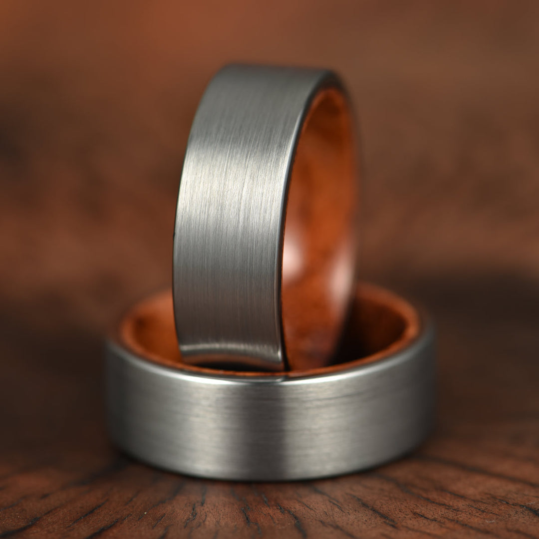 Matte Grey Flat Titanium Rose Wood Men's Wedding Band 8MM - Rings By Pristine