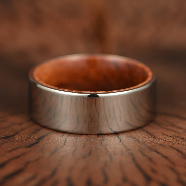 Flat Polished Silver Tungsten Rosewood Men's Wedding Band 8MM - Rings By Pristine